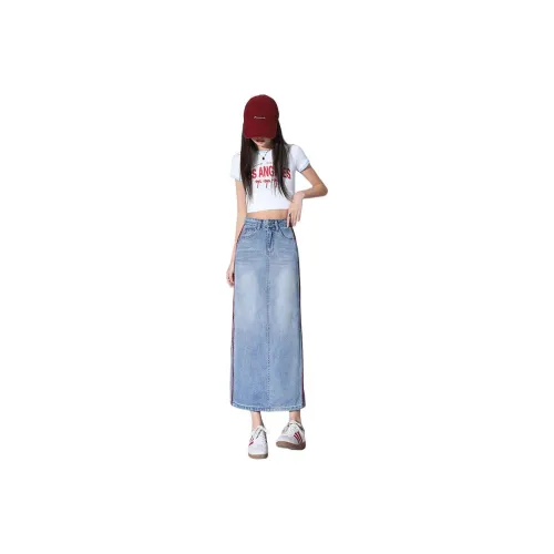 ZAZN Denim Long Skirt Women's Light Blue