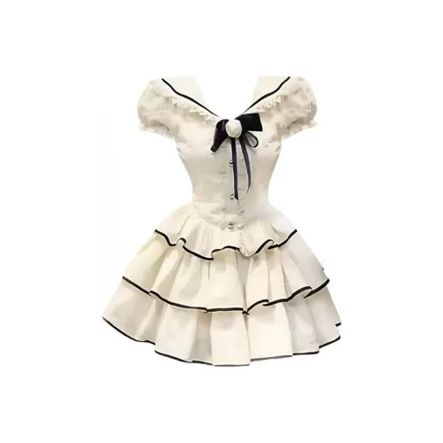 Frustration Garden Короткий рукав Платье Женское Экрю