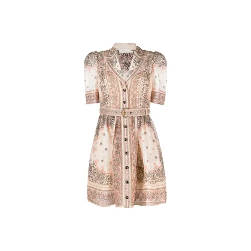 Zimmermann SS24 Короткий рукав Платье Женское Розовое