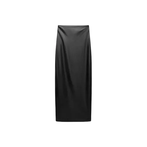 ZARA ZW Series Черные Женские Кожаные Длинные Юбки