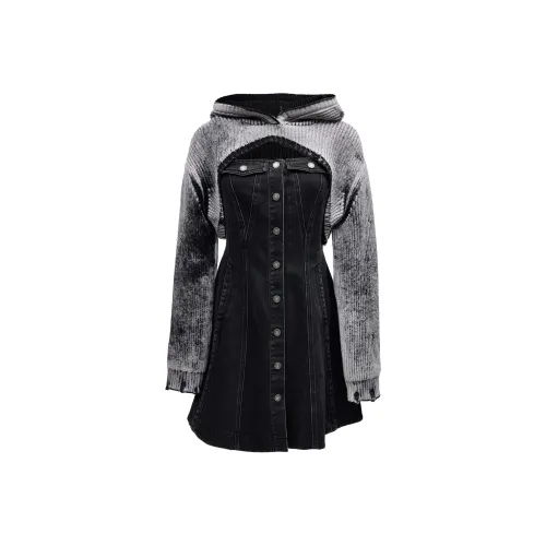 ONLY Длинное платье с длинными рукавами женское темно-джинсово-серый