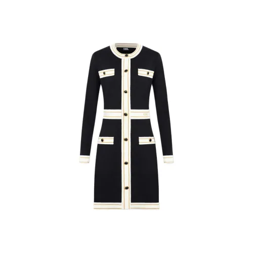 KARL LAGERFELD Длинное платье с длинными рукавами женское черное