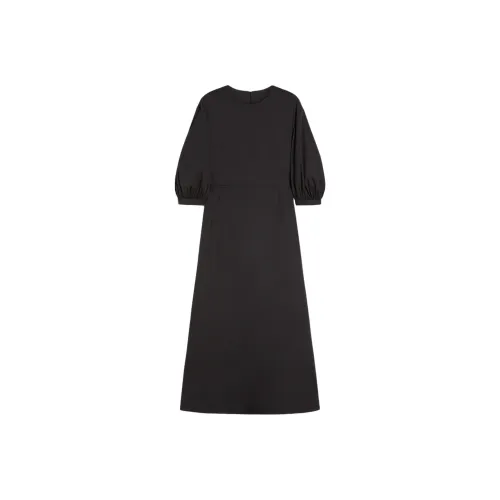 'S MAX MARA Черное Женское Длинное Платье с Рукавами