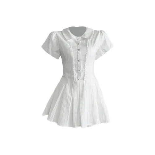 TIBINB Короткий рукав Платье Женское Белое