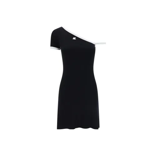 COURREGES Черное Женское Короткое Платье с Рукавами