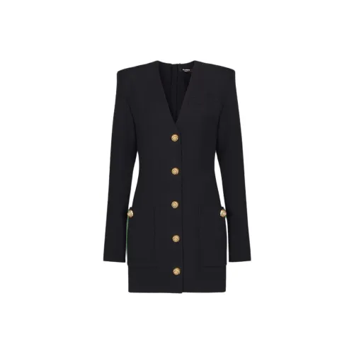 BALMAIN Черное Женское Длинное Платье с Рукавами