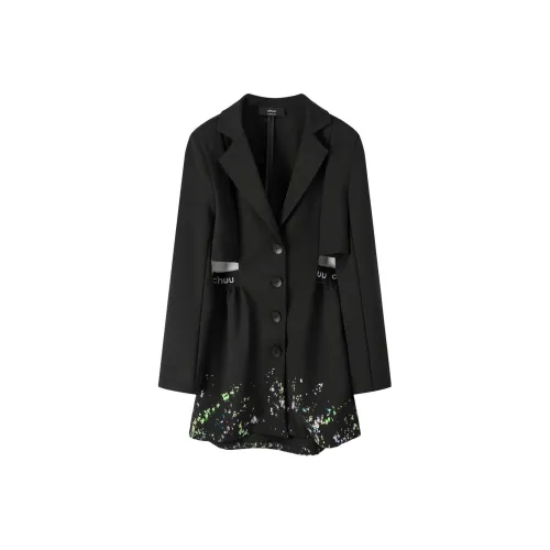 CHUU Черное Женское Длинное Платье с Рукавами