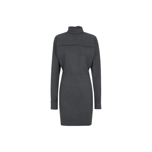 FENDI FW24 Длинное платье с длинными рукавами женское серое