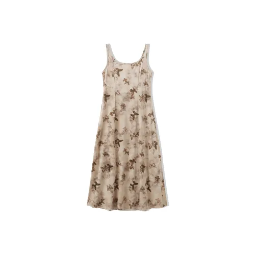 NORA.LOU Slip Платье Женское Бежевый Подкладочная ткань с Бабочкой Узор