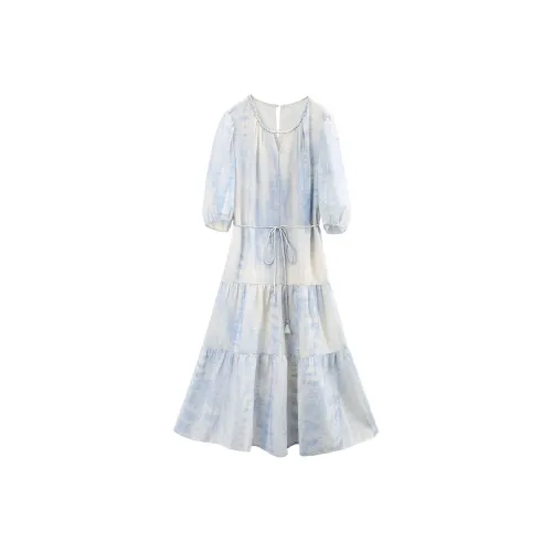 A Paradise For Awakening Короткий рукав Платье Женское Синий