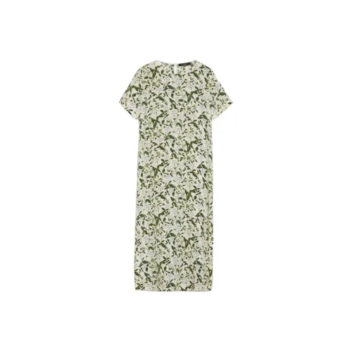 WEEKEND MaxMara Giudy Коллекция Длинное Печатное Шелковое Платье Короткие Рукава Женское Светло-Зеленое