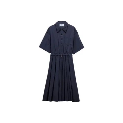 PRADA SS25 Короткий рукав Платье Женское Морской синий