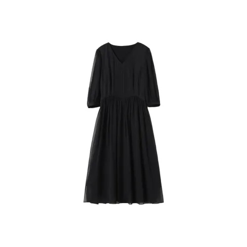 SNOWFORTE Короткий рукав Платье Женское Обсидиановый черный