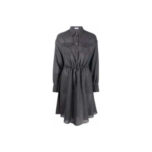 Brunello Cucinelli Черное Женское Длинное Платье с Рукавами