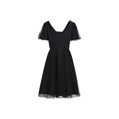 Silky Queen Короткий рукав Платье Женское Черное