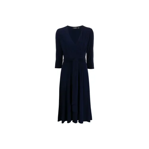 LAUREN RALPH LAUREN Длинное платье с длинными рукавами женское морской синий