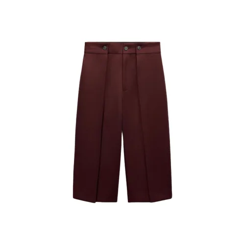 ZARA ZW Series Бордово-красные Женские Повседневные шорты