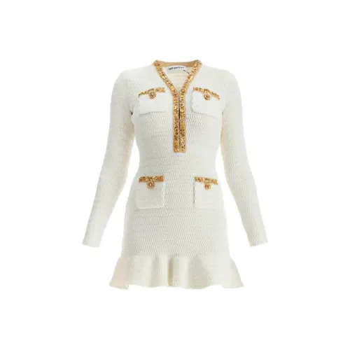 Self Portrait Длинное Платье с Длинными Рукавами Женское Бежевое