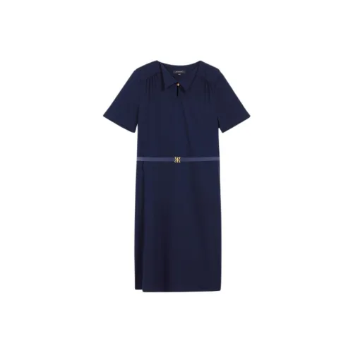 Yiner Короткий рукав Платье Женское Глубокое море Синий