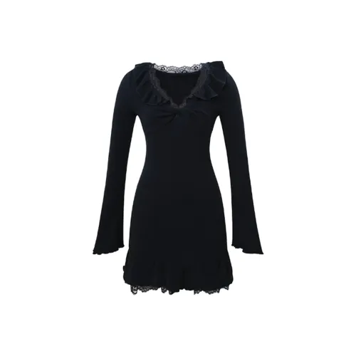 COVER TIME Длинное платье с длинными рукавами женское черное