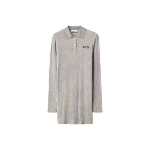 MIU MIU Длинное платье с длинными рукавами женское серое