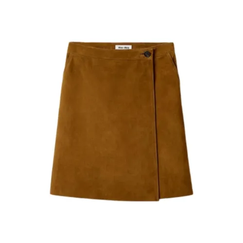 MIU MIU SS25 Кожа Длинный Юбка Женские Оливково-зеленый