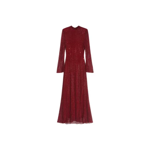 Self Портрет Длинное Платье с Длинными Рукавами Женское Бордовое