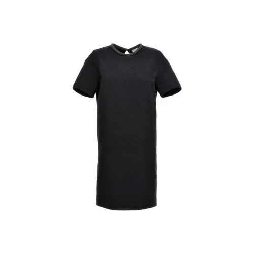 BRUNELLO CUCINELLI Короткое платье с короткими рукавами женское серого цвета