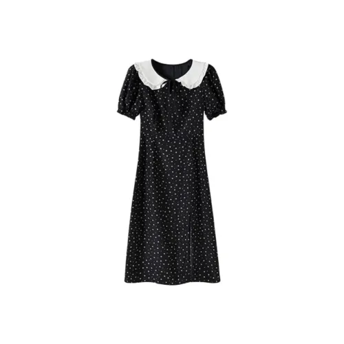 PLANE DRIFT Короткий рукав Платье Женское Черный цветок