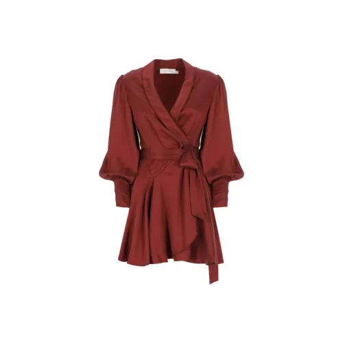 Zimmermann Длинное платье с длинными рукавами женское бордово-красное