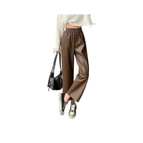 Wbwq Кожаные брюки Женские Кофе