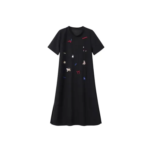 GULIANFEI Короткий рукав Платье Женское Черное