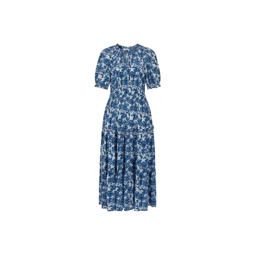 JZ. ANNAKRO Короткий рукав платье женское узор синий