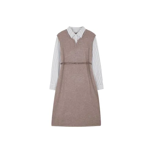 IHIMI Длинное платье с длинными рукавами женское овсяный цвет