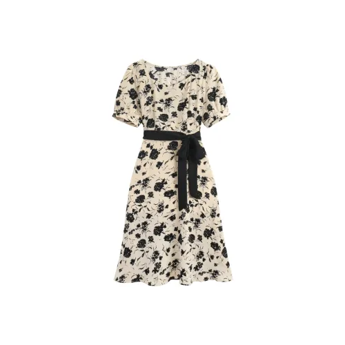 MISTVB Короткий рукав Платье Женское Абрикосовое