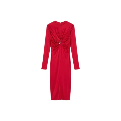 VERSACE FW24 Длинное платье с длинными рукавами женское красное
