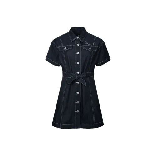 EVISU Короткий рукав Платье Женское Джинсовый синий