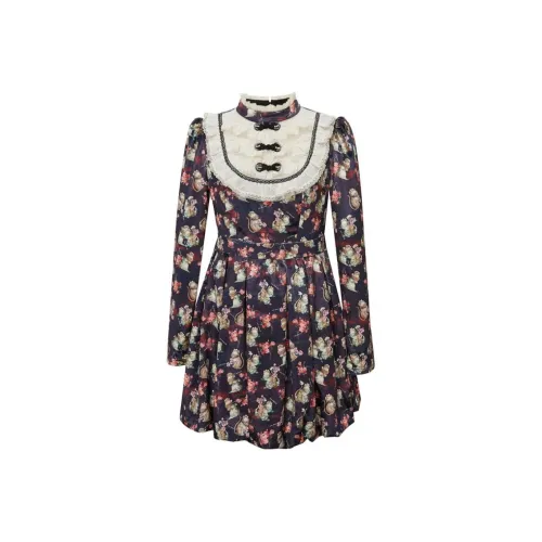 LULUALWAYS Длинное платье с длинными рукавами женское бордового цвета