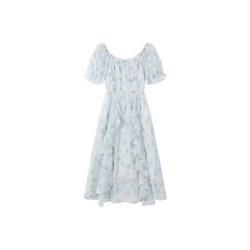 GULIANFEI Короткий рукав Платье Женское Синее