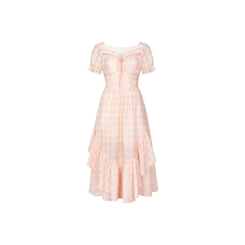 Annie The Темный Child Короткий рукав платье женское розово-оранжевое