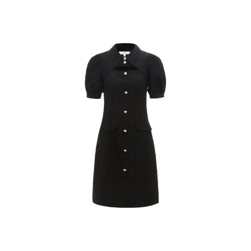 ZRAU Black Женские Короткие Платья с Рукавами