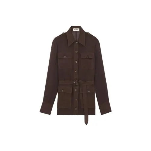 SAINT LAURENT Длинное платье с длинными рукавами женское коричневое