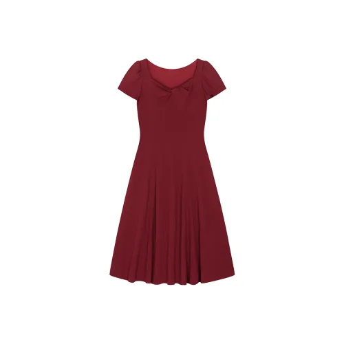 Mo Han Yi Mei Короткий рукав Платье Женское Винтажный красный