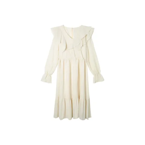 PAZZO Длинное платье с длинными рукавами женское экрю