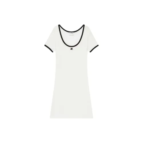 COURREGES Heritage Белый Черный/Heritage Белый Черный Женские Короткие Платья с Короткими Рукавами