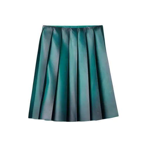 MIU MIU SS25 Кожа Длинная Юбка Женская Зеленая