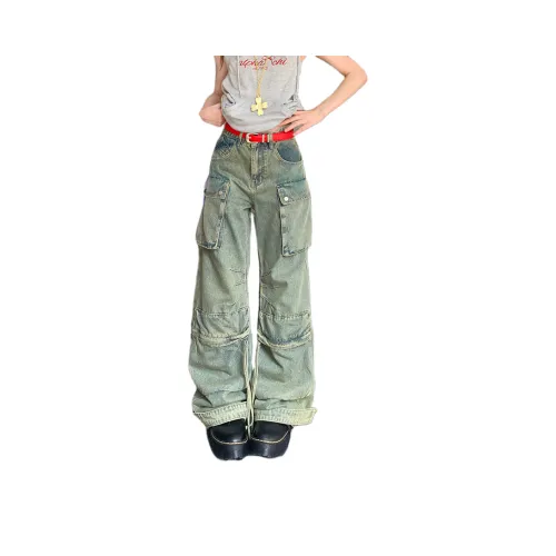 ZXZA Карго Брюки Женские Желтый Грязь