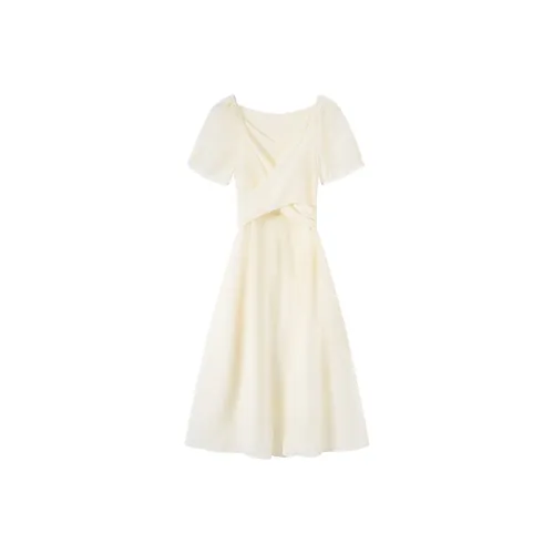 Yvetteclassic Короткое платье с короткими рукавами женское цвет экрю