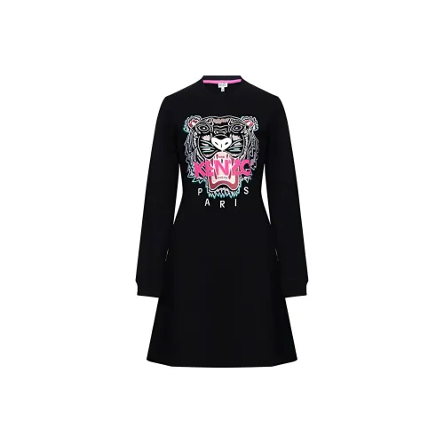 KENZO Черное Женское Длинное Платье с Рукавами