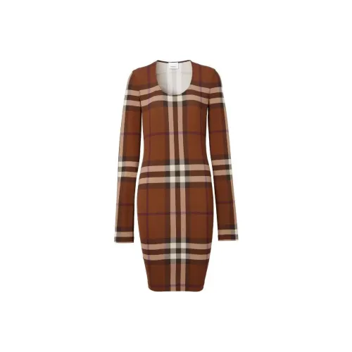 Burberry SS23 Длинное платье с длинными рукавами женское кофейное
